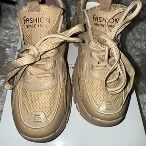 SHEIN Tan Chunky Sneakers with Mesh and Synthetic Leather